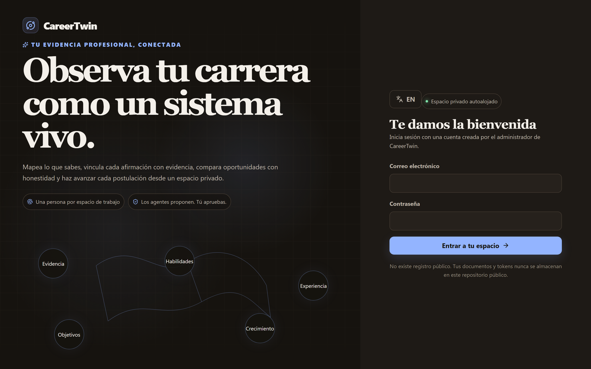 CareerTwin, the public entry of the self-hosted space