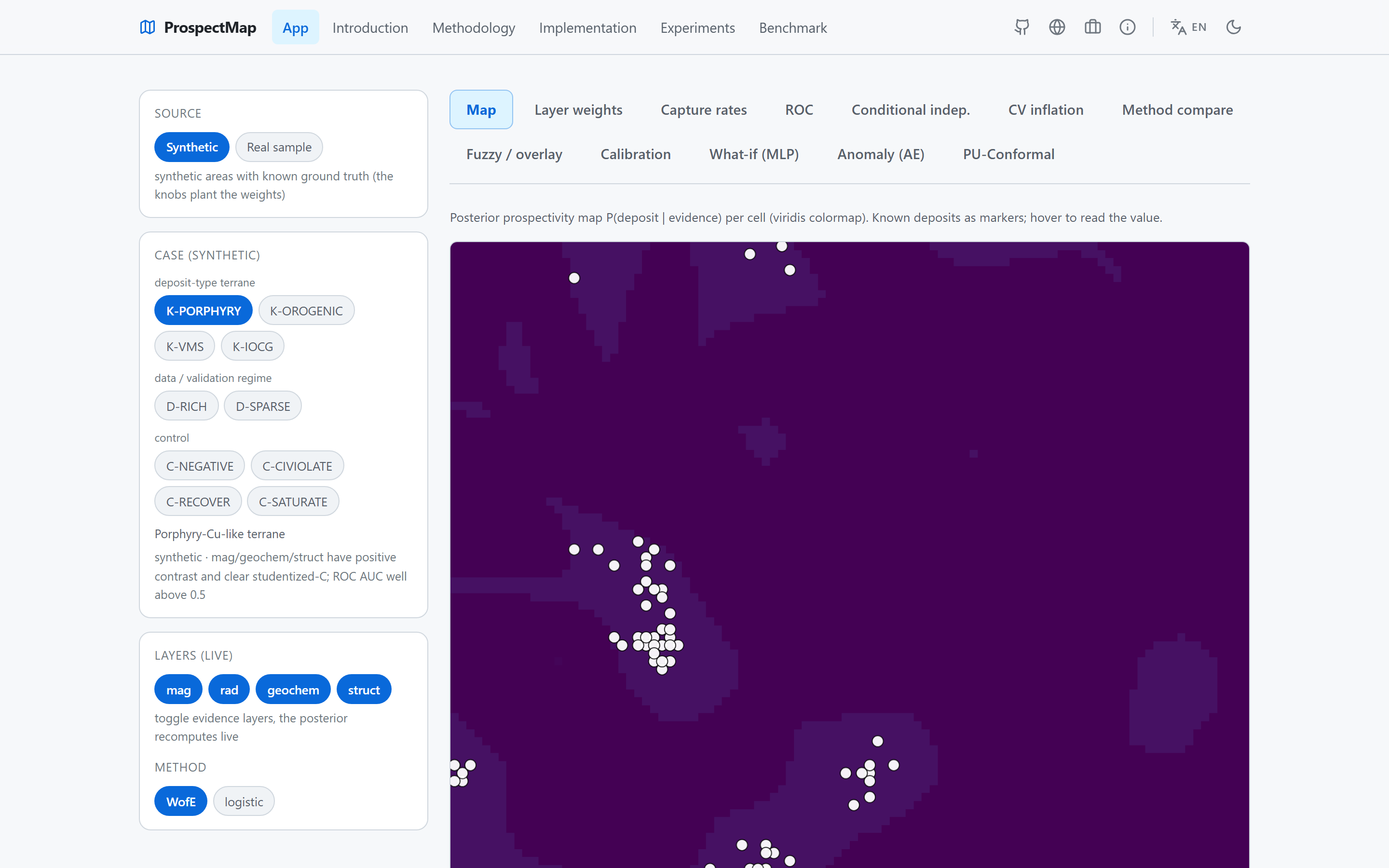 ProspectMap — a Weights-of-Evidence posterior with its failure modes made first-class, in the browser