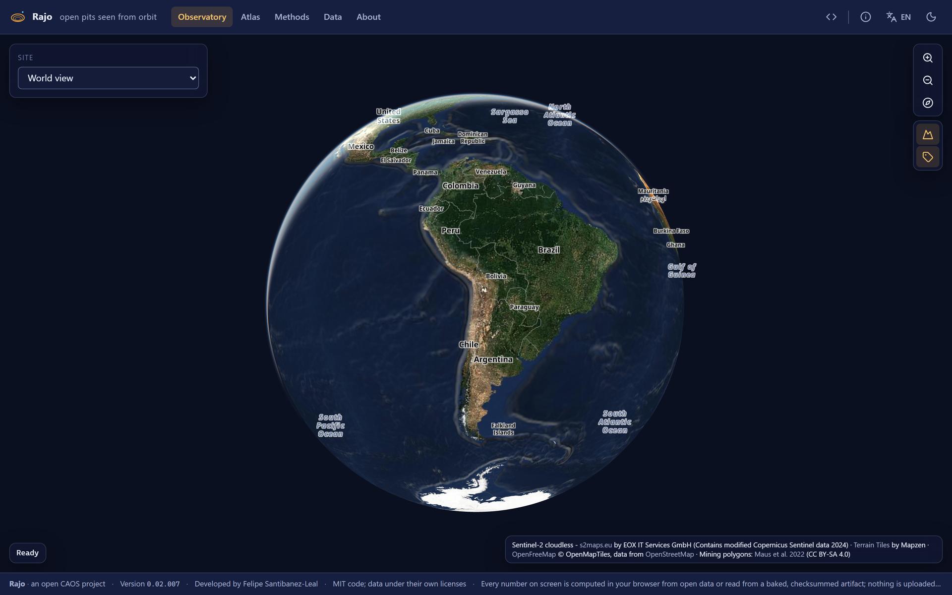 Rajo, the Observatory: the globe, a site, its time-lapse and series