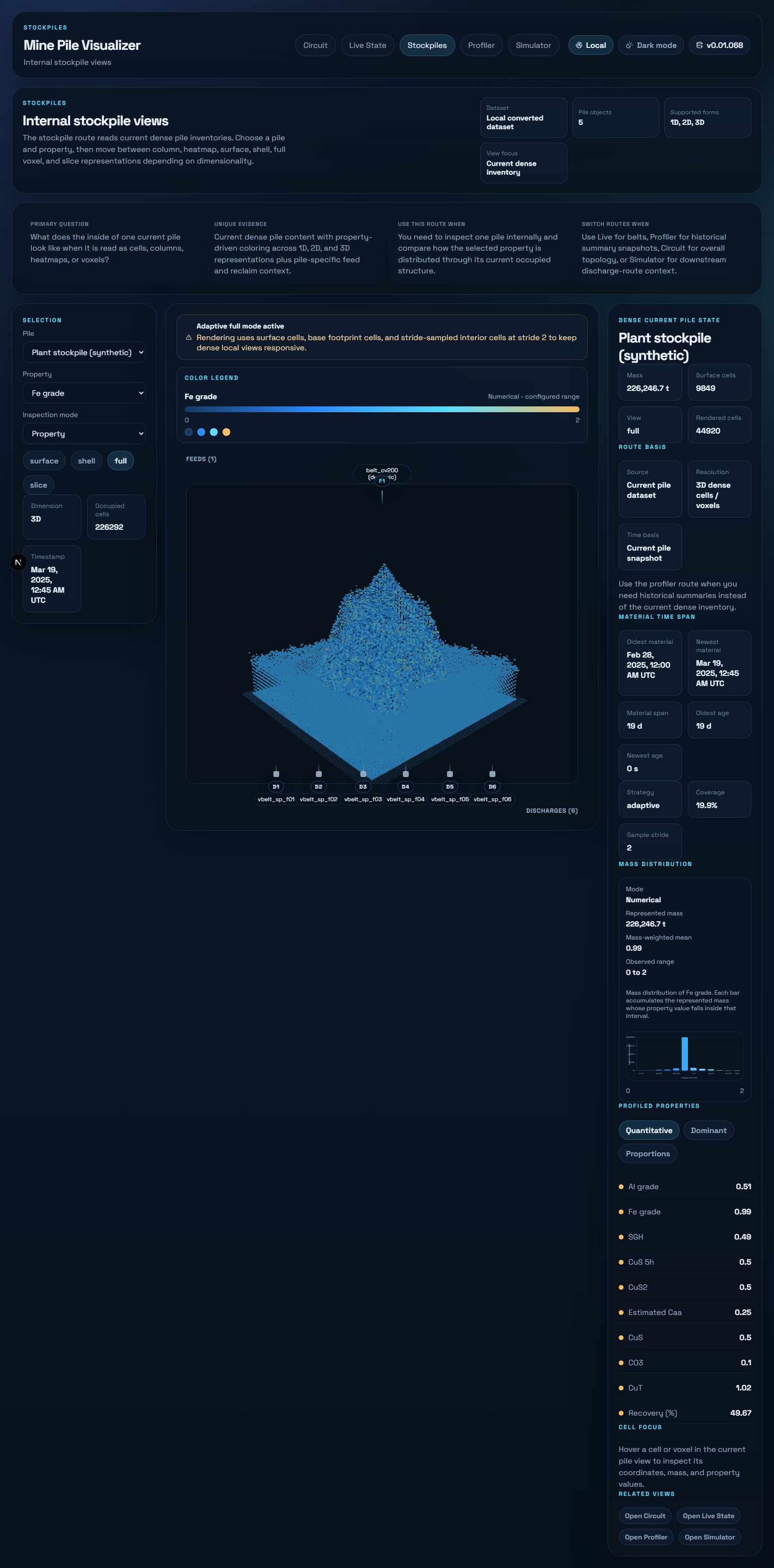 Mine Pile Visualizer — 3D voxels with numeric quality coloring
